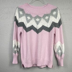 LOFT Pink White Grey Long Sleeve Sweater Size Med
